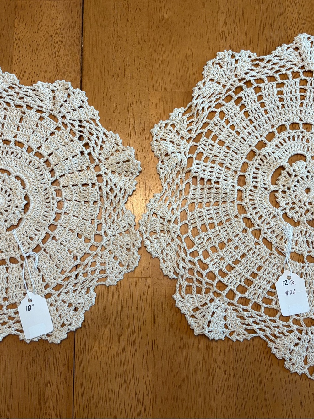 Handmade Crochet Lace Doilies Set of 2 Ivory/Cream Round 10" & 12" Brand New